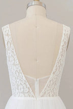 Long A-line Straps V-neck Chiffon Open Back Wedding Dress