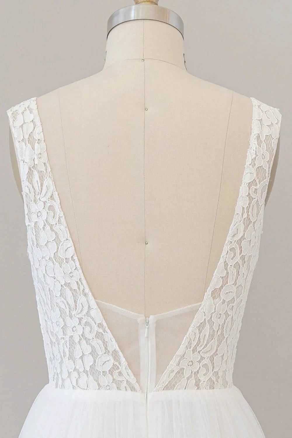 Long A-line Straps V-neck Chiffon Open Back Wedding Dress