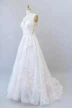 Long A-line Sweetheart Appliques Lace Tulle Wedding Dress