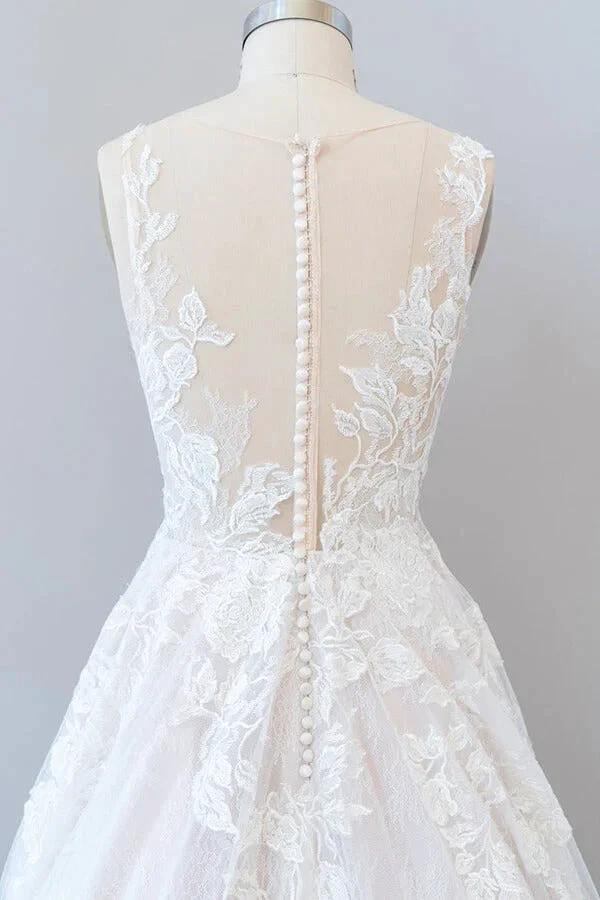 Long A-line Sweetheart Appliques Lace Tulle Wedding Dress