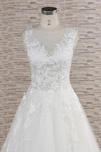 Long A-line Sweetheart Applqiues Lace Tulle Wedding Dress