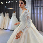 Long A-Line Sweetheart Backless Appliques Lace Sequins Wedding Dress with Sleeves