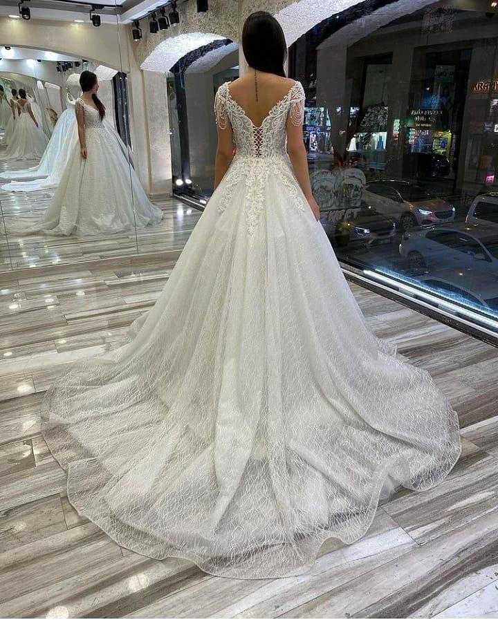 Long A-Line Sweetheart Backless Sequins Appliques Lace Wedding Dresses