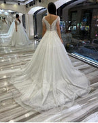 Long A-Line Sweetheart Backless Sequins Appliques Lace Wedding Dresses