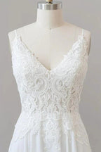 Long A-line Sweetheart Spaghetti Strap Appliques Chiffon Wedding Dress