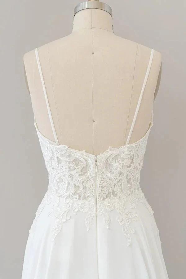 Long A-line Sweetheart Spaghetti Strap Appliques Chiffon Wedding Dress