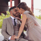 Long A-line V-neck Tulle Lace Wedding Dress with Fur Tulle Sweet Cape