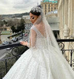 Long Ball Gown Sweetheart Off-the-Shoulder Backless Pearl Beading Ruffles Tulle Wedding Dress