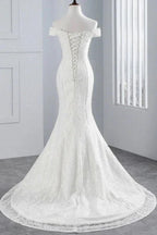 Long Mermaid Lace Off Shoulder Lace-up Wedding Dress