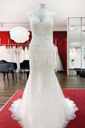 Long Mermaid Lace Sweetheart Open Back Wedding Dress with Appliques Lace