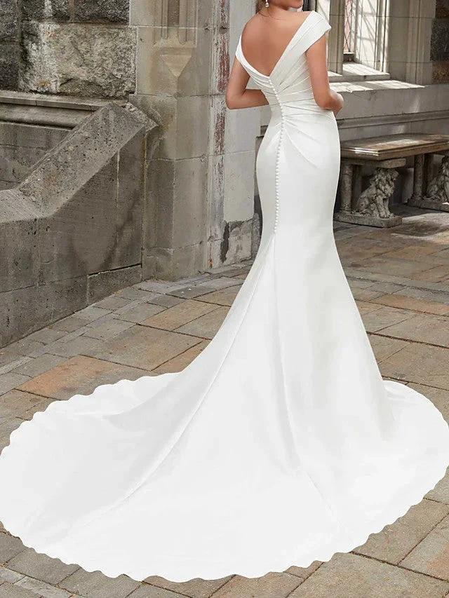 Long Mermaid Off the Shoulder Satin Wedding Dresses