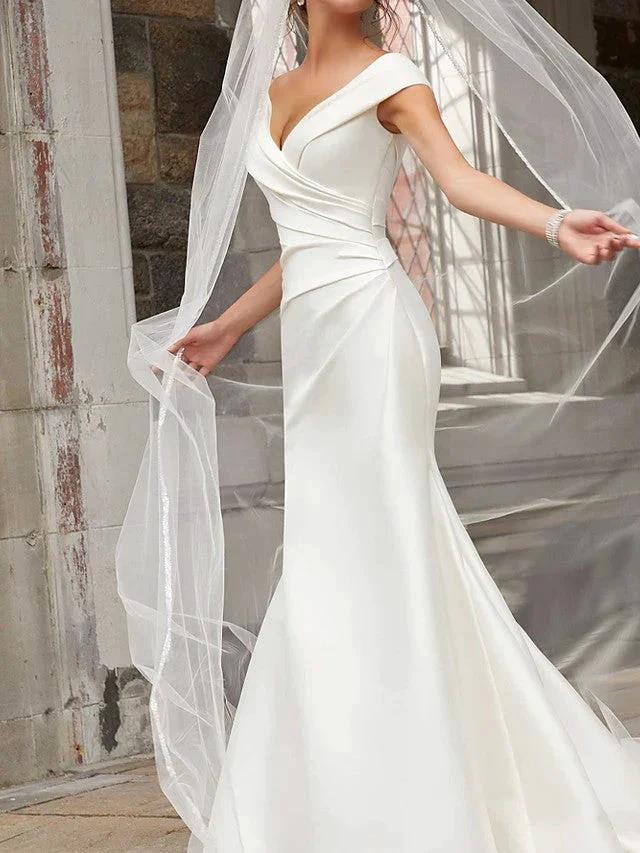 Long Mermaid Off the Shoulder Satin Wedding Dresses