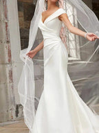 Long Mermaid Off the Shoulder Satin Wedding Dresses