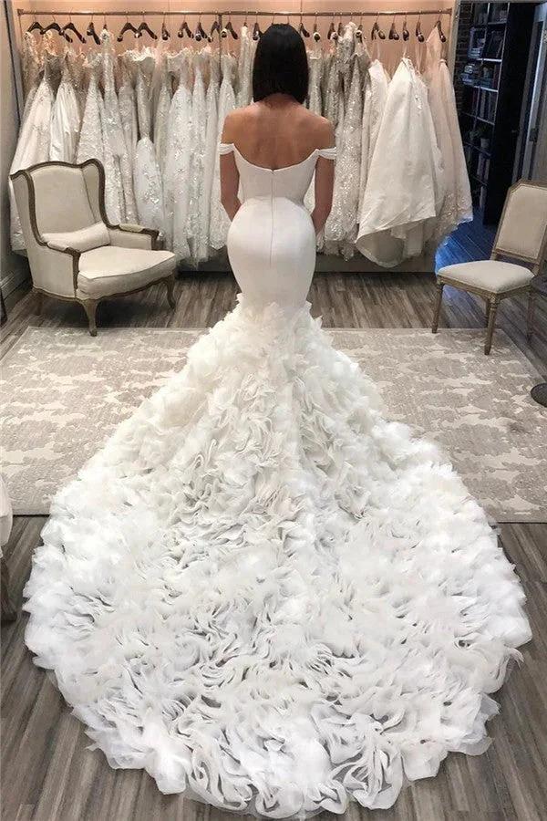 Long Mermaid Off-the-shoulder Tulle Wedding Dresses
