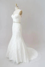 Long Mermaid Strapless Tulle Lace Wedding Dress