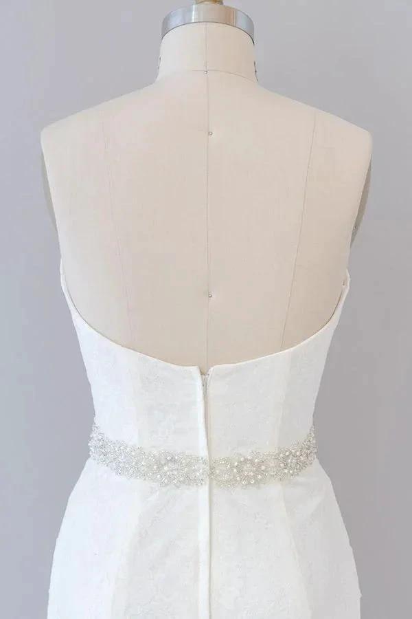 Long Mermaid Strapless Tulle Lace Wedding Dress