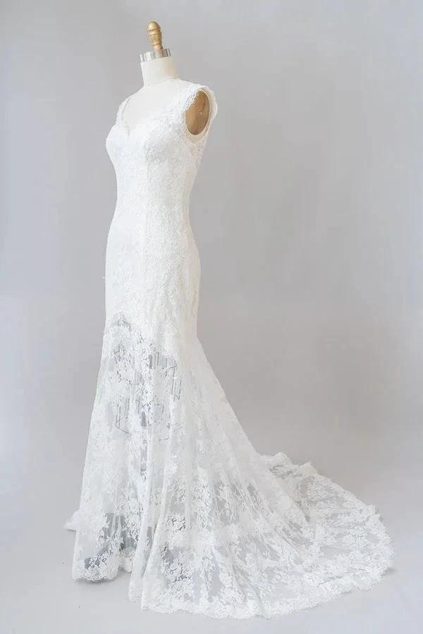 Long Mermaid Sweetheart Lace Backless Wedding Dress