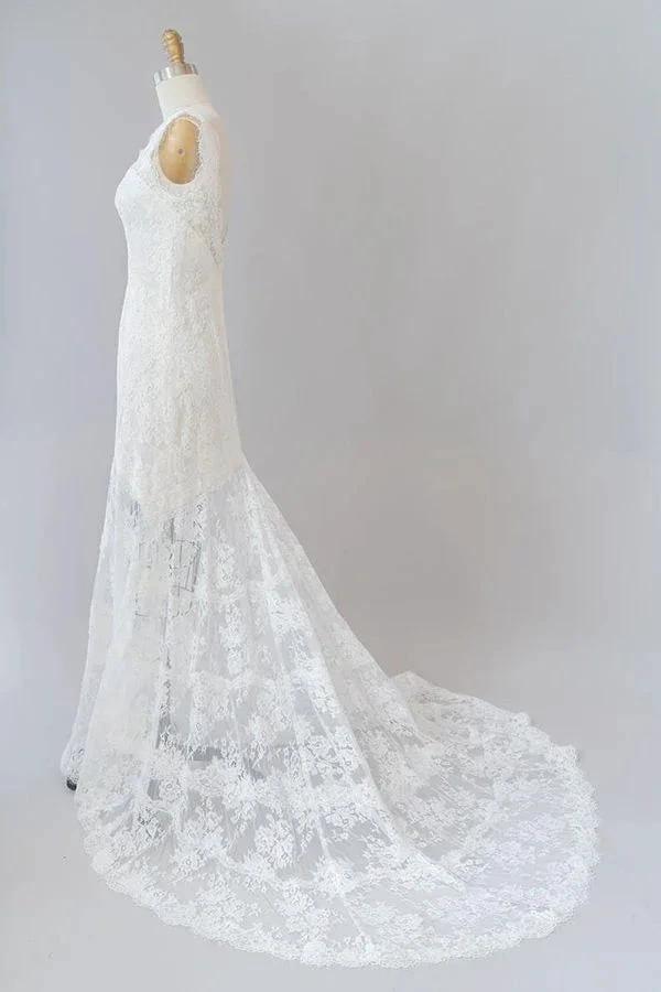 Long Mermaid Sweetheart Lace Backless Wedding Dress