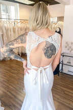Long Mermaid V-neck Wide Straps Backless Wedding Dress