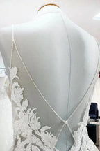 Long Princess Tulle V Neck Sequins Lace Appliques Wedding Dress