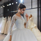Long Sleeve A-Line Bateau Appliques Lace Sequins Wedding Dress