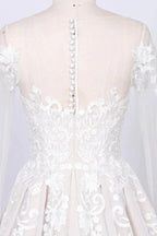 Long Sleeve Appliques Lace Tulle A-line Wedding Dress