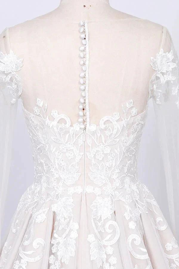 Long Sleeve Appliques Lace Tulle A-line Wedding Dress