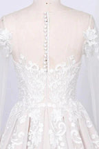 Long Sleeve Appliques Tulle A-line Wedding Dress