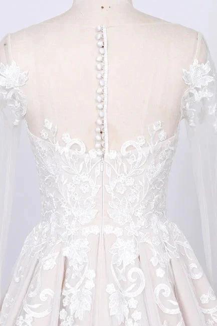 Long Sleeve Appliques Tulle A-line Wedding Dress
