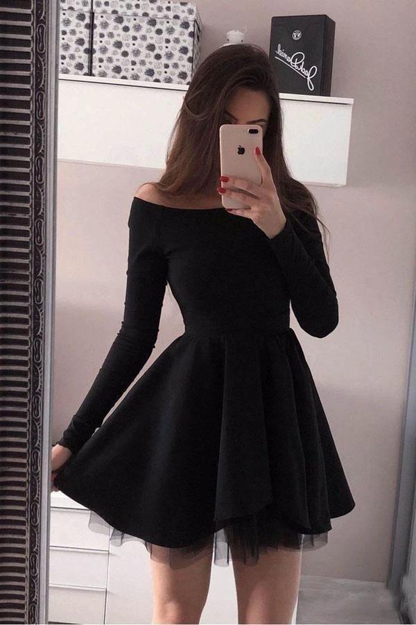 Long Sleeve Homecoming Dresses Off the Shoulder Short  Prom Dress PD230