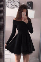 Long Sleeve Homecoming Dresses Off the Shoulder Short  Prom Dress PD230
