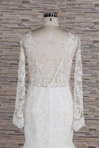 Long Sleeve Mermaid Sweetheart Appliques Lace Backless Wedding Dress