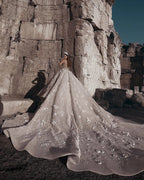 Long Sleeves Ball Gown Sweetheart Beading Floral Lace Wedding Dresses