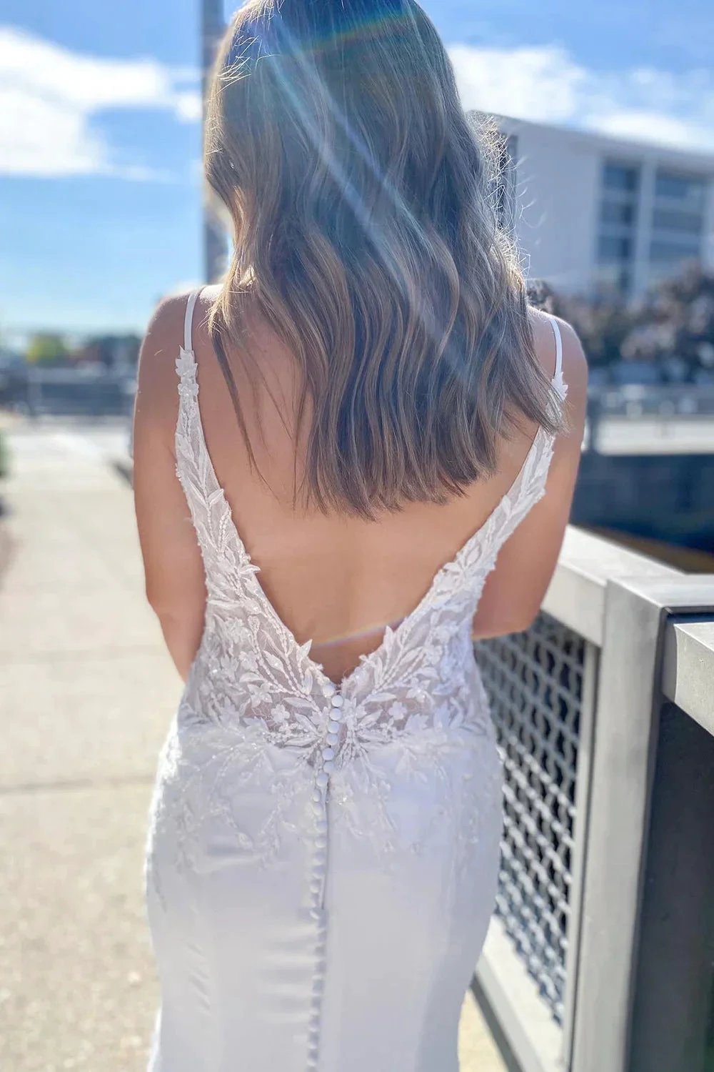 Long Sweetheart Appliques Lace Open Back Mermaid Wedding Dress