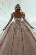 Luxurious A-line Long Sleeves Lace Wedding Dress With Train