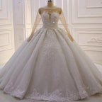 Luxurious Princess A-line Long Sleeves Flowers Lace Wedding Dress
