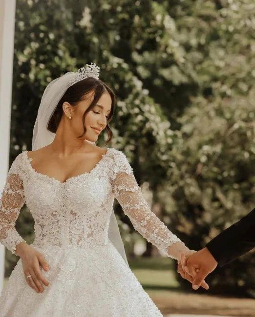 Luxury lace wedding dresses | A line wedding dresses with sleeves