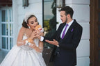 Luxury Long Ball Gown Sweeteart Beads Glitter Wedding Dress with Sleeves
