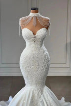 Luxury Long Mermaid Lace Sweetheart Satin Wedding Dress