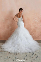 Luxury V-Neck Cap Sleeve Beach Lace up White Bridal Gowns with Sequins