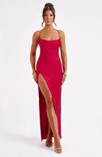 Satin Maxi Dress Cross Over Straps with A Self Tie Fastening SYP178