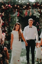 Mermaid Backless Lace Boho Cap Sleeve Bohemian Wedding Dress WD435