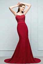 Mermaid Charmeuse Lace Spaghetti-Straps Sweetheart Sleeveless Floor-Length Bridesmaid Dresses with Beads