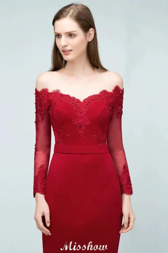 Mermaid Charmeuse Off-the-Shoulder V-Neck Floor-Length Bridesmaid Dress with Appliques