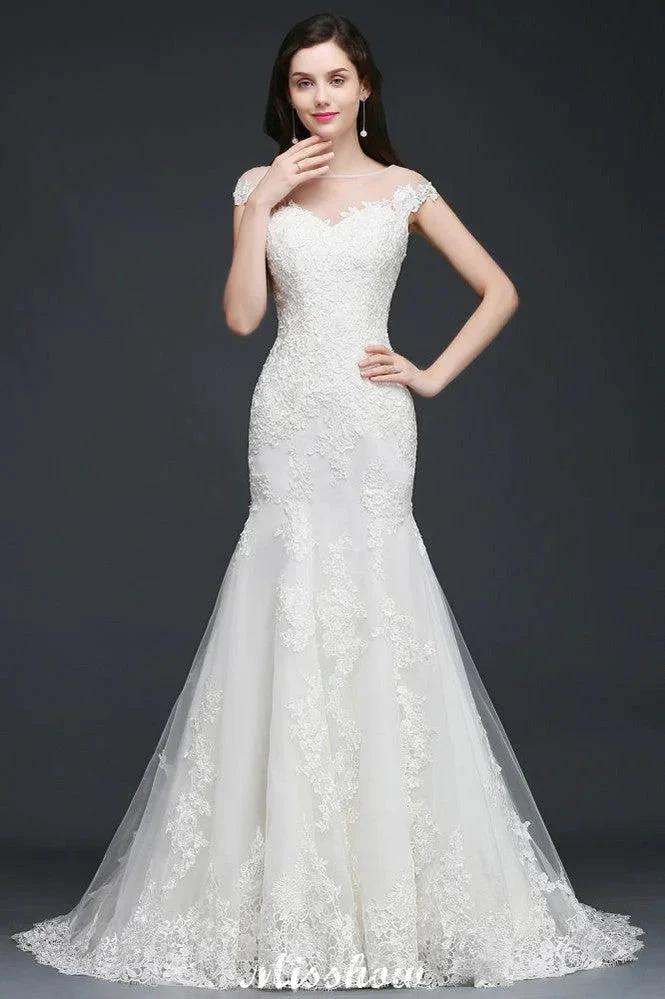Mermaid Jewel Tulle Lace Wedding Dress