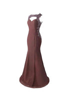 Mermaid Prom Dress Lace Appliques Sheer Back Bridesmaid Dress BD024