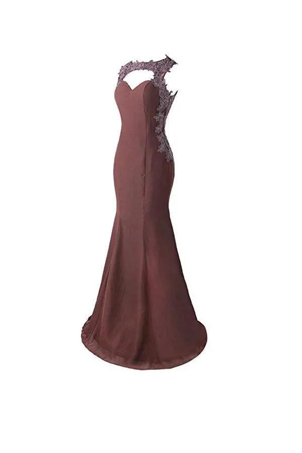 Mermaid Prom Dress Lace Appliques Sheer Back Bridesmaid Dress BD024
