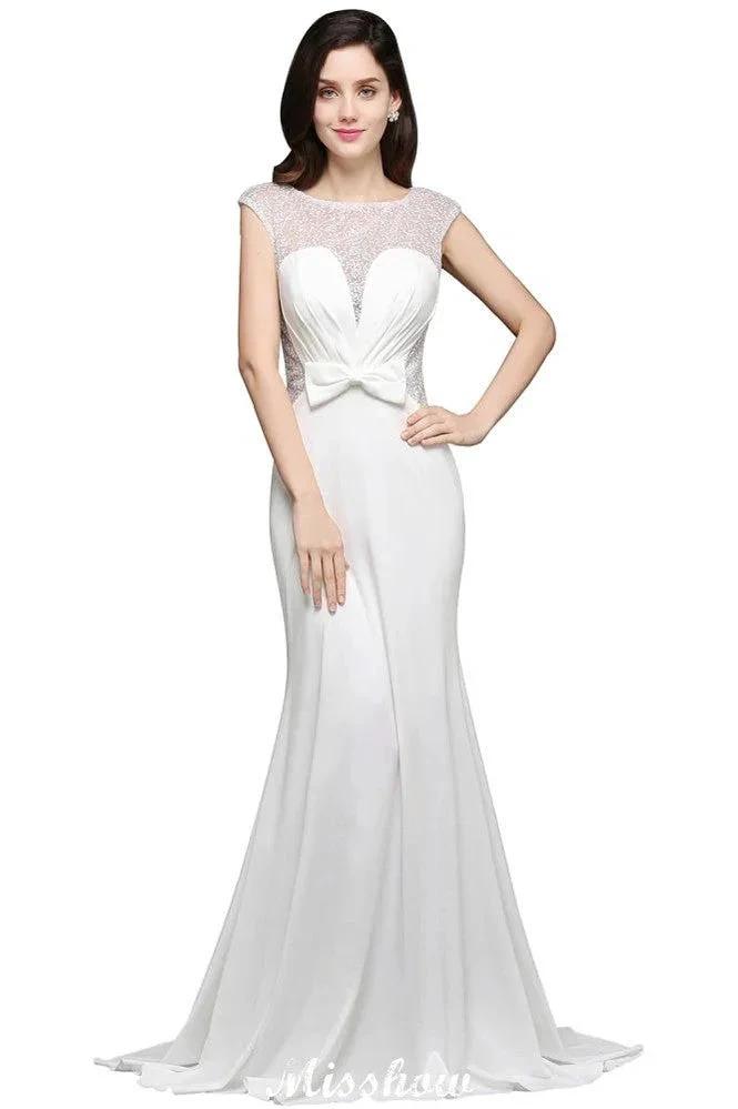 Mermaid Scoop White Chiffon Beadings Evening Dress