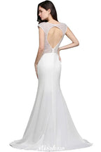 Mermaid Scoop White Chiffon Beadings Evening Dress