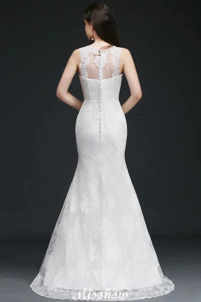Mermaid Sweep Train Lace New Arrival Wedding Dresses with Buttons